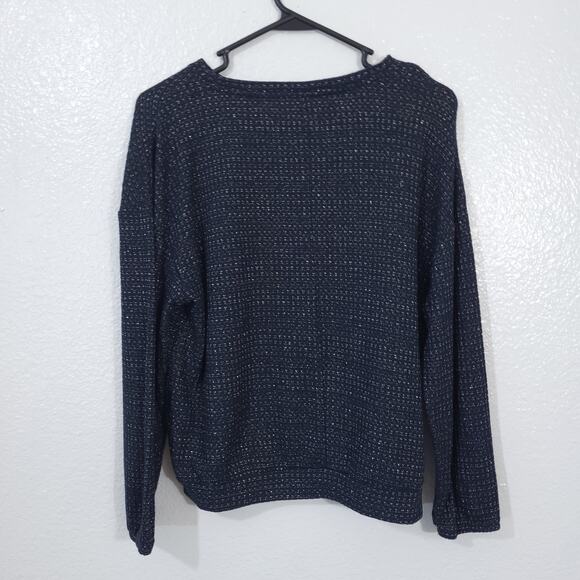 Tommy Hilfiger Sweater Top Womens Small Navy Blue Waffle Thermal Knit Round Neck - Picture 2 of 11